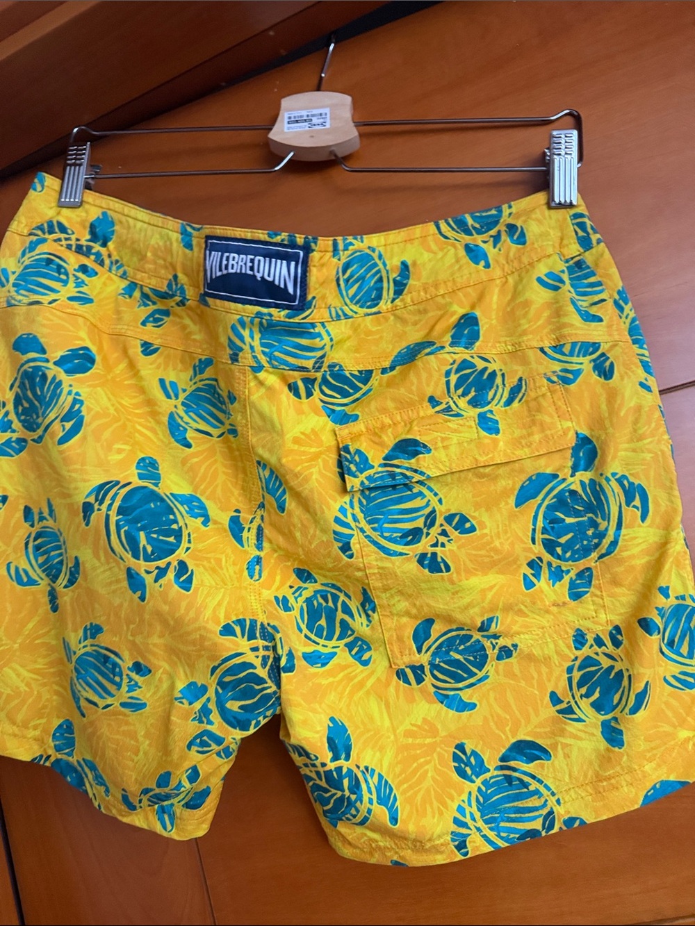 Vilebrequin Yellow Swim Shorts with Teal Turtle Print